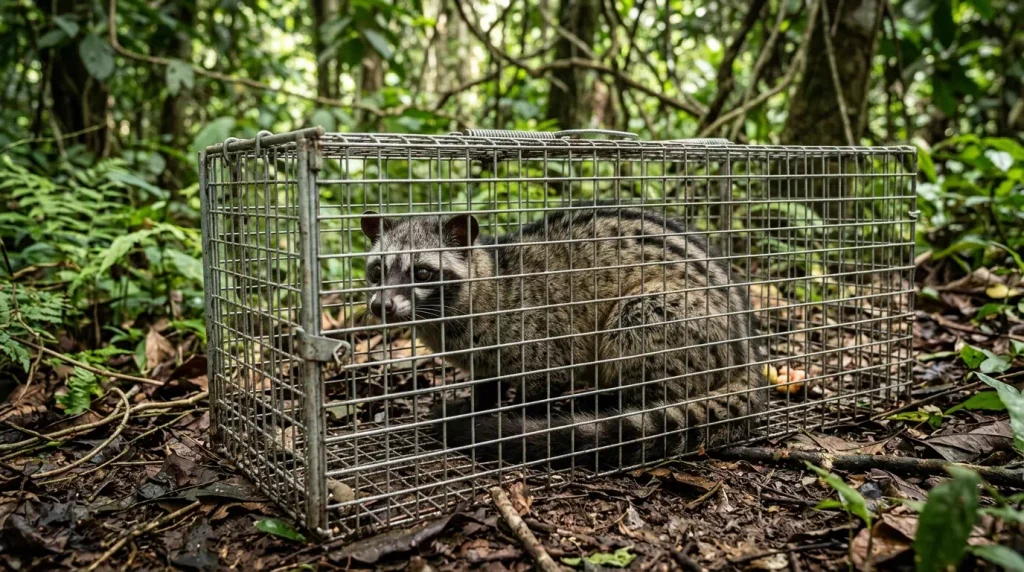 ハクビシン駆除の悪徳業者に捕獲されたハクビシン